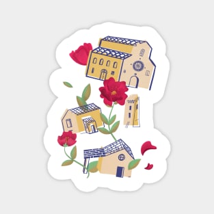 Abstract illustration of an Italian village and flowers Magnet