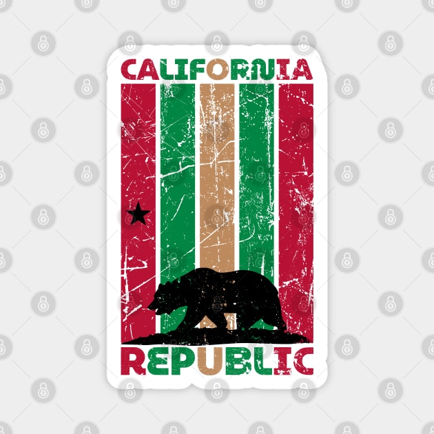 California Republic US State Cool Distressed Bear Silhouette and Star with CA Flag Color STATE-7 Magnet by itsMePopoi