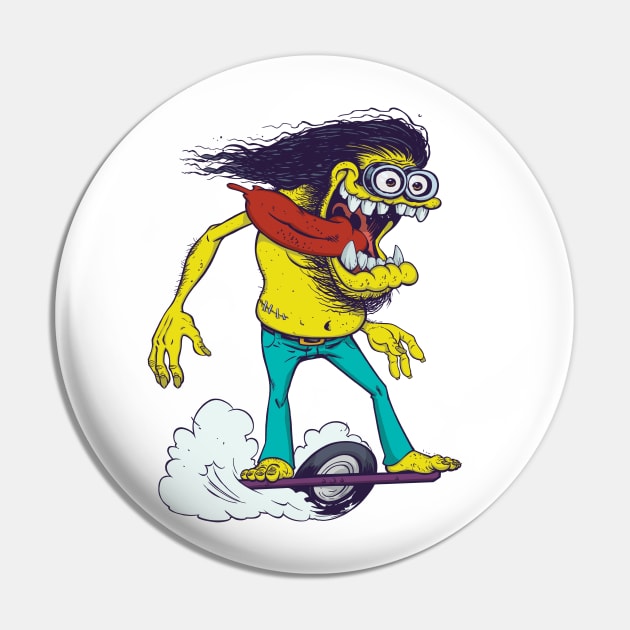 Wacky One Wheel Skateboard Monster Pin by tater7