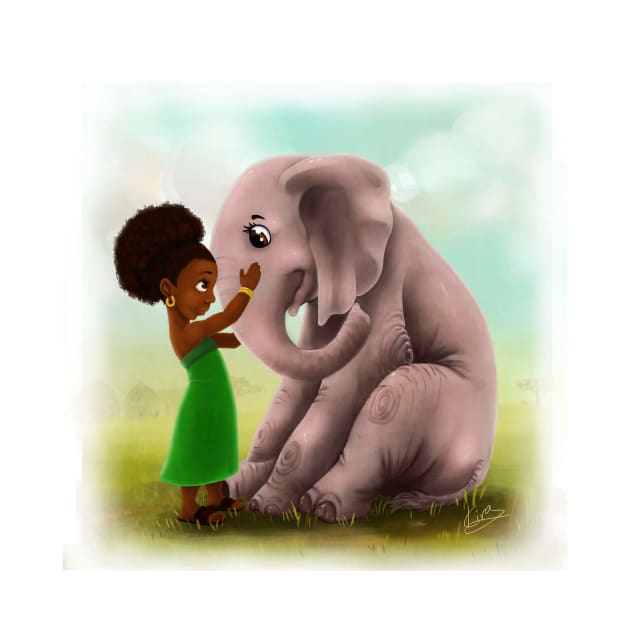 I Love You| Little Black Girl and Elephant art by kiraJ