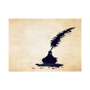 Abstract Ink Splash Peacock Feather Quill With Vintage Ink Well T-Shirt