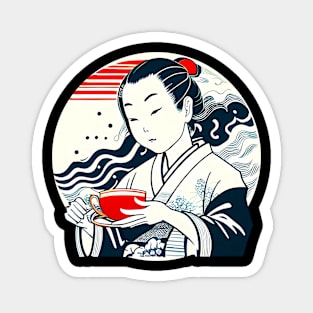 Girl Drinking Tea Magnet