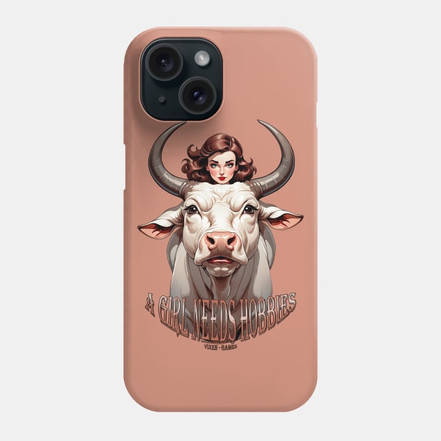 Hotwife Bull Rider With Big White Bull Hobbies Design Phone Case by Vixen Games