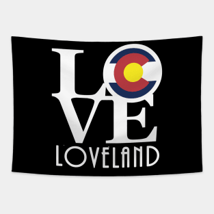 LOVE Loveland Colorado white text Tapestry