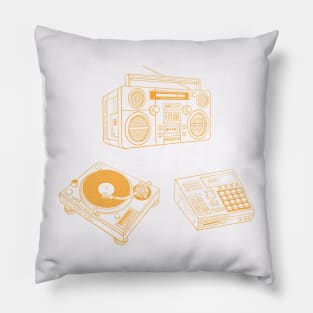 Boombox, Beat Maker, Turntable (Yellow Orange Lines) Analog / Music Pillow