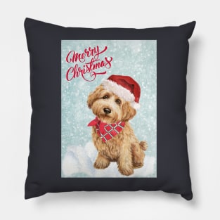 Golden Cockapoo Merry Christmas Santa Dog Pillow