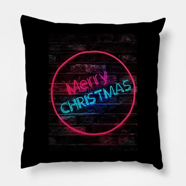 Merry Christmas NEON Pillow by enchantingants