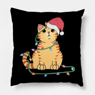 Orange Tabby Cat Christmas lights funny cat lover xmas hat Pillow