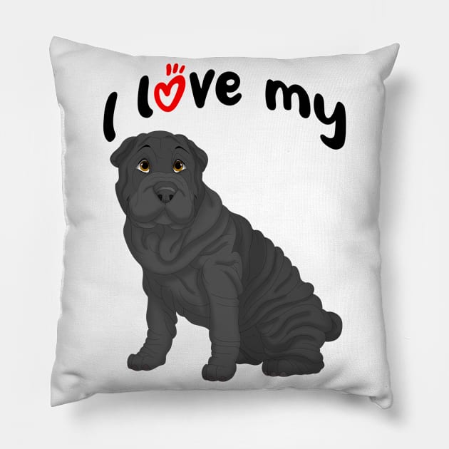 I Love My Black Shar-Pei Dog Pillow by millersye