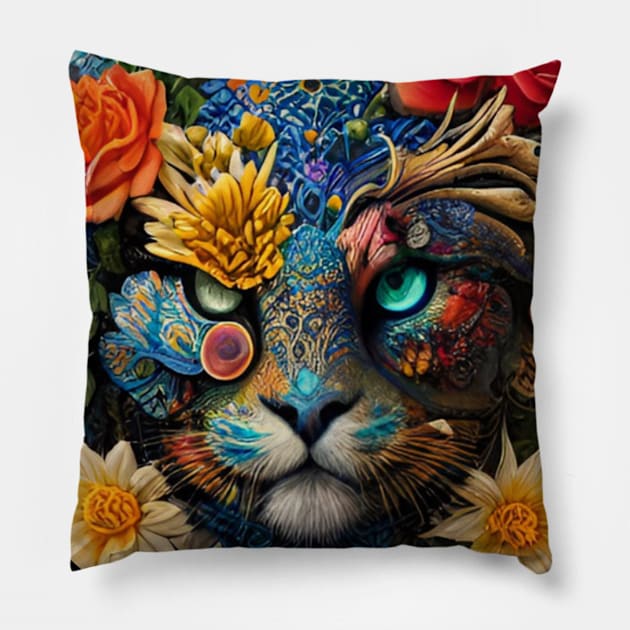 Floral Lion Pillow by Kat Heitzman