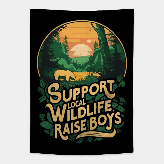 Mom of boys wildlife Tapestry by Humor Me tees.