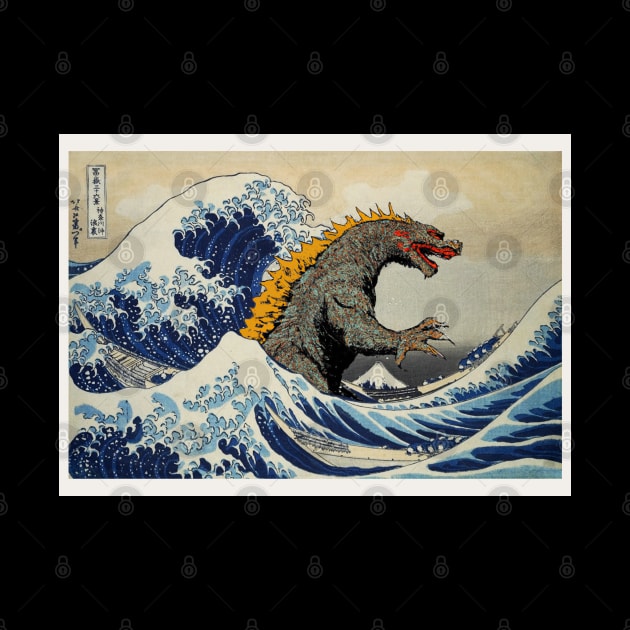 Godzilla vs the great wave off kanagawa by Teessential