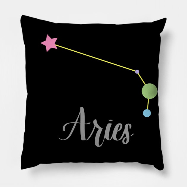 Aries Zodiac Constellation in Pastels - Black Pillow by Kelly Gigi