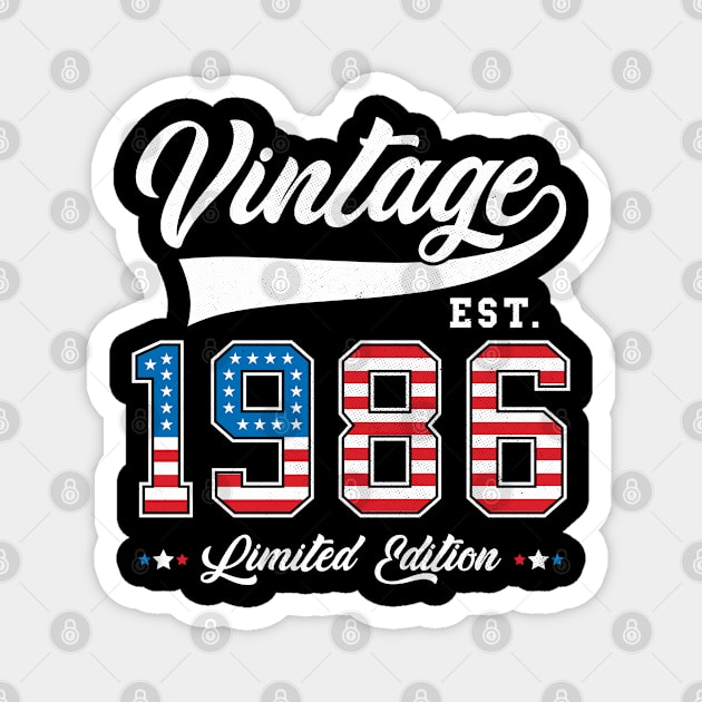 37th Birthday Patriotic Vintage 1986 USA Flag 4th of July Magnet by BramCrye