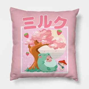 Strawberry Milk Kawaii Frog and Mushroom Pillow