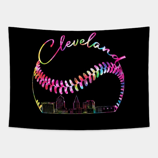 Tie dye, cleveland, skyline, baseball city, baseball lover Tapestry by Sandra Holloman