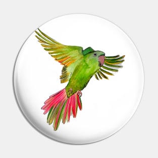 Flying Green Parrot Watercolor Painting Pin