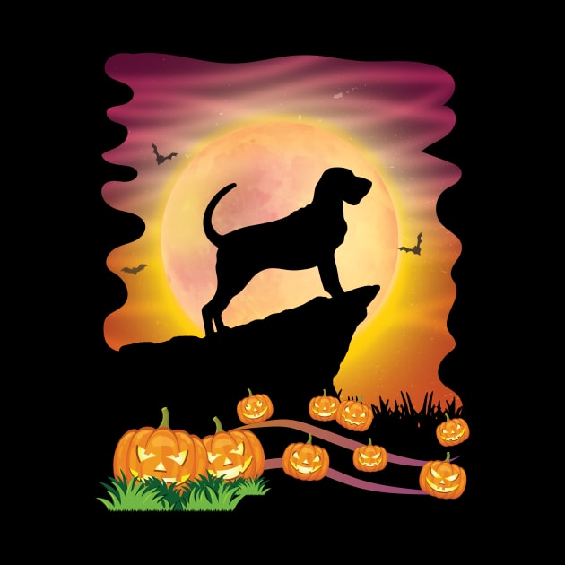 Bloodhound Dog On Mountain & Moon Pumpkins Bat Halloween Day by Cowan79