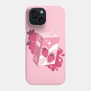 The cute pink strawberry milk in carton with some berries Phone Case