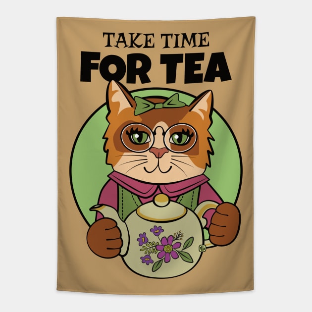 Take Time for Tea Cat Tapestry by Sue Cervenka