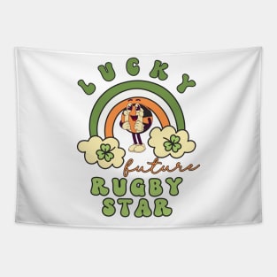 Lucky Future Rugby Star for Kids, St. Patricks Day Kids Gift, Future Rugby Star, Lucky Shamrock, Rainbow Lucky Future Rugby Star Kids Tapestry