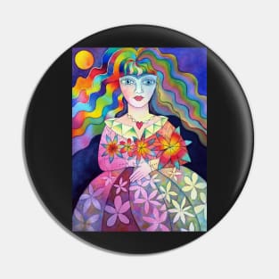 Flower girl with rainbow hair Pin