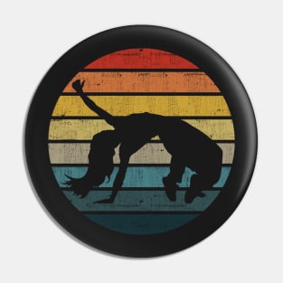 Breakdance Dancer Silhouette On A Distressed Retro Sunset design Pin