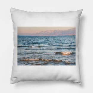 Sunset Waves and Mountains Pillow