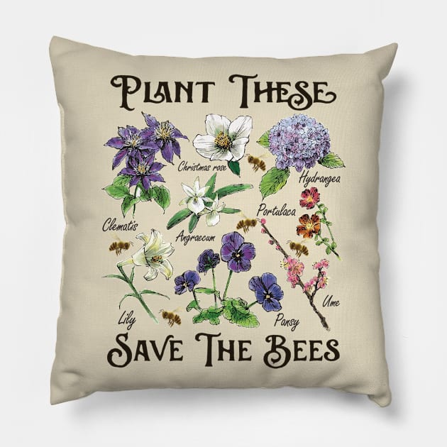 Save Bees Cartoon Flowers Art Pillow by USProudness