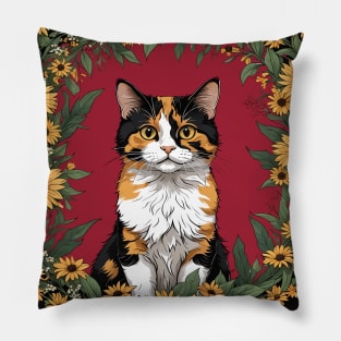 Maryland Calico Cat And Black Eyed Susan Flowers 4 Pillow