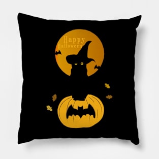 Black Cat and Halloween Pillow