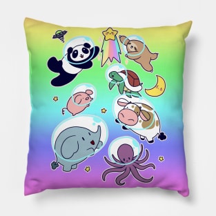 Space Animals Ombre Rainbow Pillow