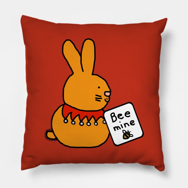 Funny Bunny Rabbit says Bee Mine this Valentines Day Pillow by ellenhenryart