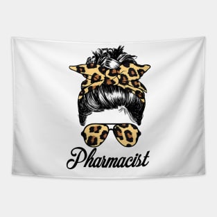 Pharmacist Messy Bun Leopard Pharmacy Tech PharmD Graduation Tapestry