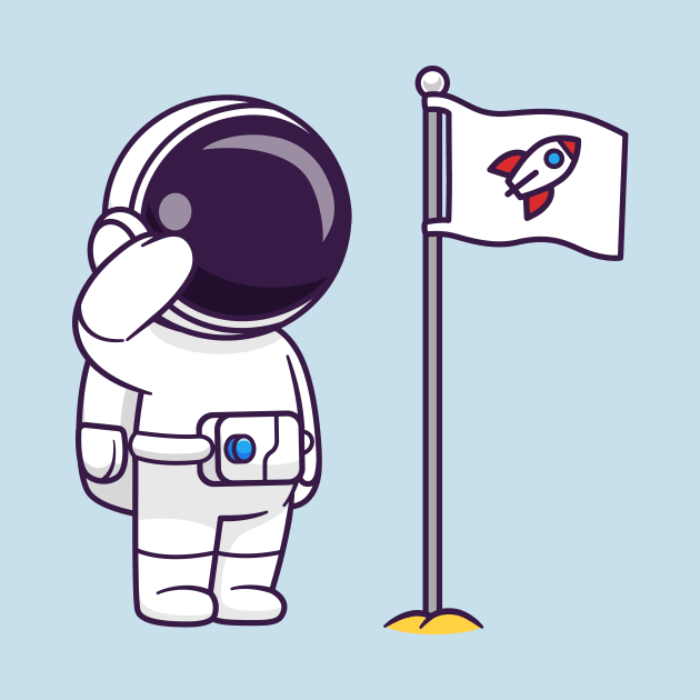 Cute Astronaut Respect Rocket Flag Cartoon by Catalyst Labs