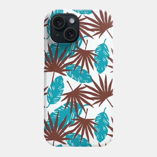 Teal and brown palm leaves seamless pattern Phone Case by ArtMorfic