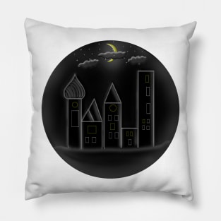 Night city and moonlight Pillow