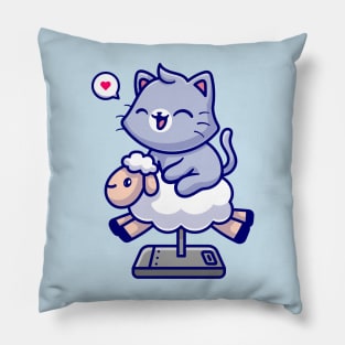 Cute Cat Riding Sheep Toy Cartoon Pillow