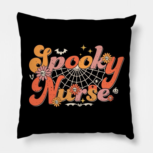 Abstract Groovy Spooky Nurse Halloween Nurse Costume Pillow by petemphasis