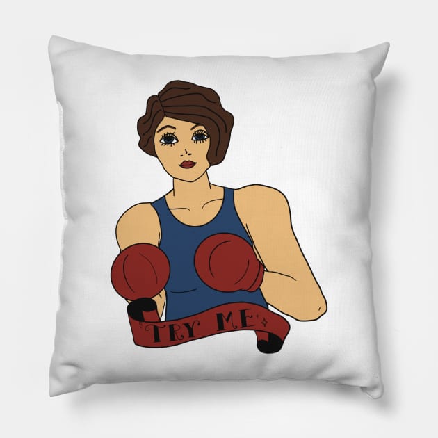 Try me! brunette Pillow by Shea Klein