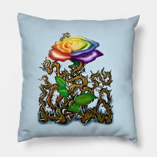 Rainbow Rose and Thorns Pillow