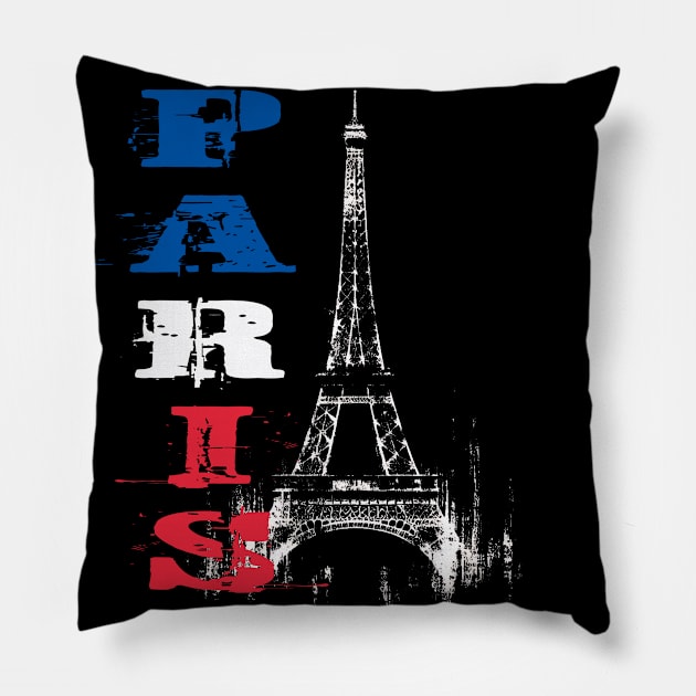 Eiffel Tower Grunge Silhouette Pillow by MetalByte