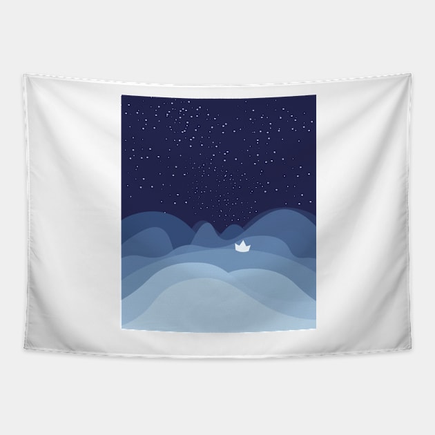 blue ocean waves,sailboat ocean stars Tapestry by Mographic997