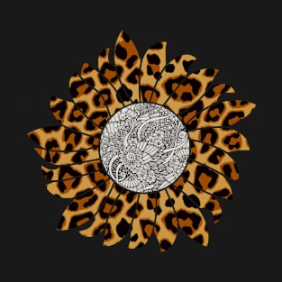 Leopard Sunflower Double Exposure Mandala T-Shirt