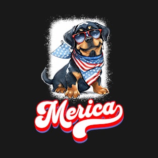 4th Of July Patriotic Dog Rottweiler Merica T-Shirt