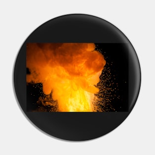 Realistic fiery explosion, orange color with sparks on a black background Pin