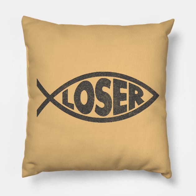 'Loser' Slacker 90s Jesus fish (Black) Pillow by DankFutura