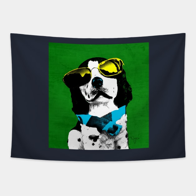 FUNNY DOG POP ART BLUE GREEN Tapestry by NYWA-ART-PROJECT