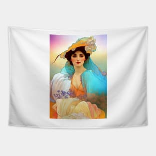 Colorful Art Nouveau Beauty, Vintage, Mucha, Gilded Age Tapestry