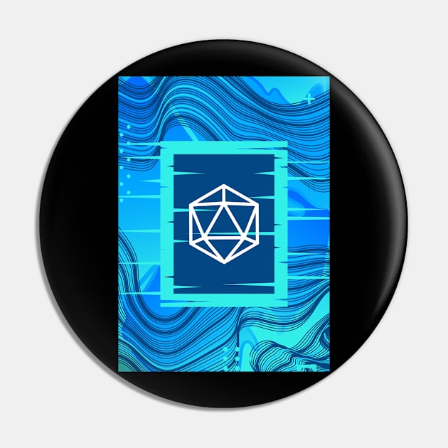 Aqua Glitch Polyhedral D20 Dice Tabletop RPG Pin by dungeonarmory